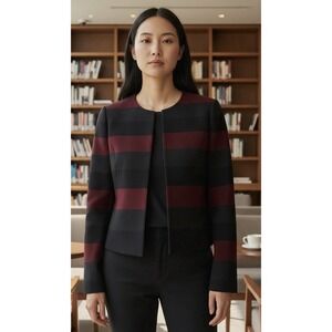 Tahari Arthur S Levine Lined Blazer, Black And Maroon Wide Stripes Size 12